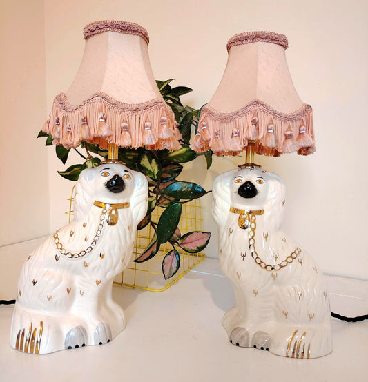 Pair of Antique Wally Dog upcycled lamps