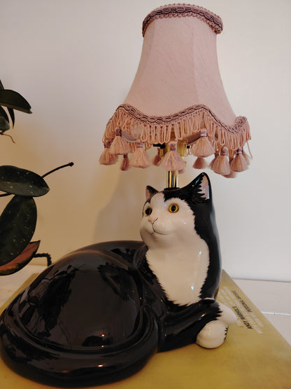 Large Vintage Upcycled Lying Down Tuxedo Cat Lamp