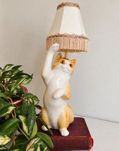 Vintage Reworked Playful Ginger Cat Lamp