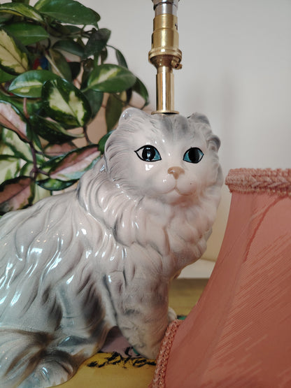 Vintage Upcycled Grey Cat Lamp