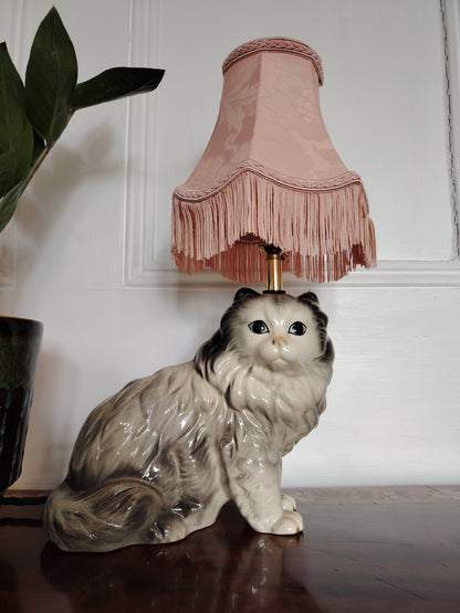 Vintage Upcycled Grey Cat Lamp