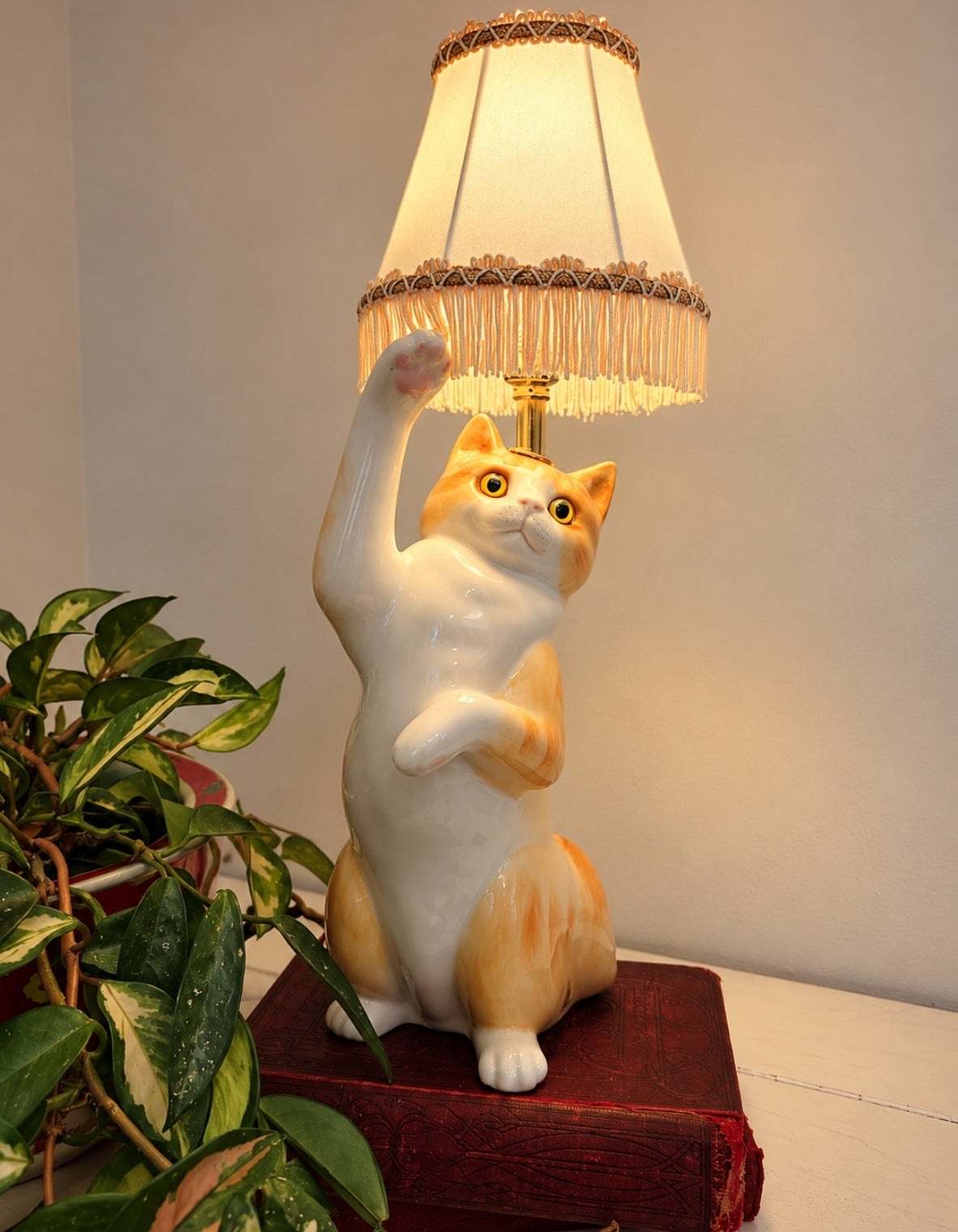 Vintage Reworked Playful Ginger Cat Lamp