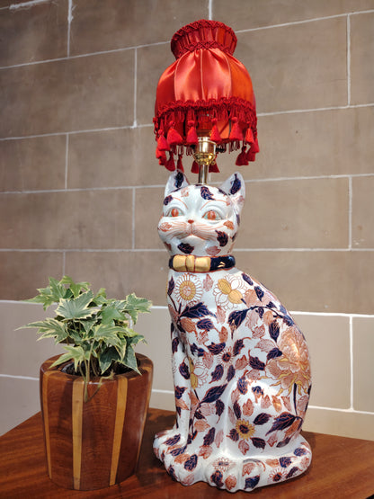 Reworked Antique Floral Imari Cat Lamp