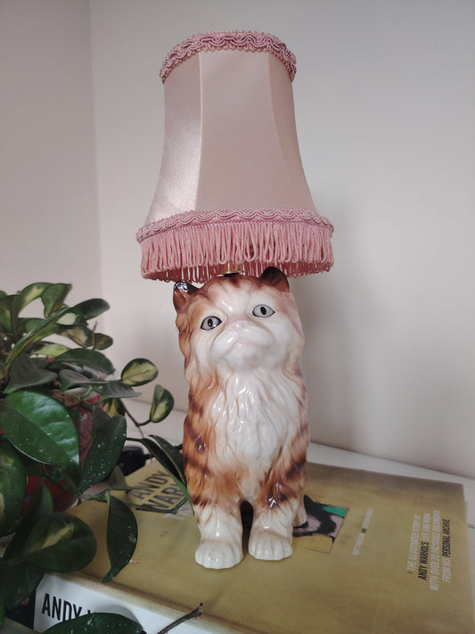 Vintage Reworked Small Fluffy Cat Lamp