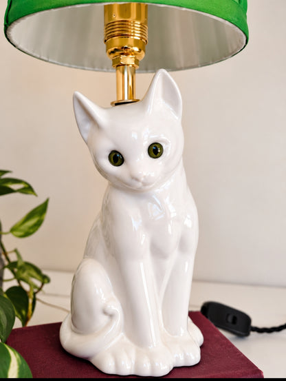Vintage Reworked White Cat Lamp