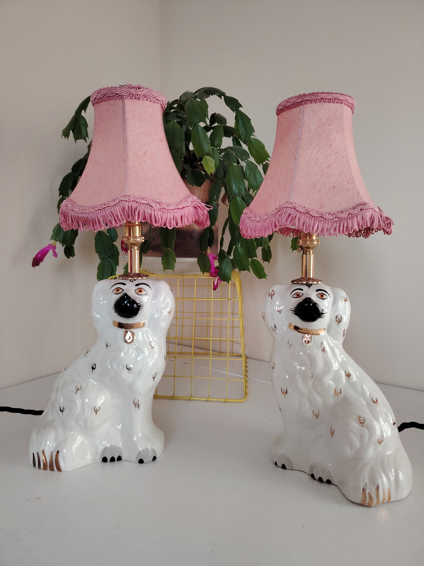 Pair of Antique Wally Dog upcycled lamps