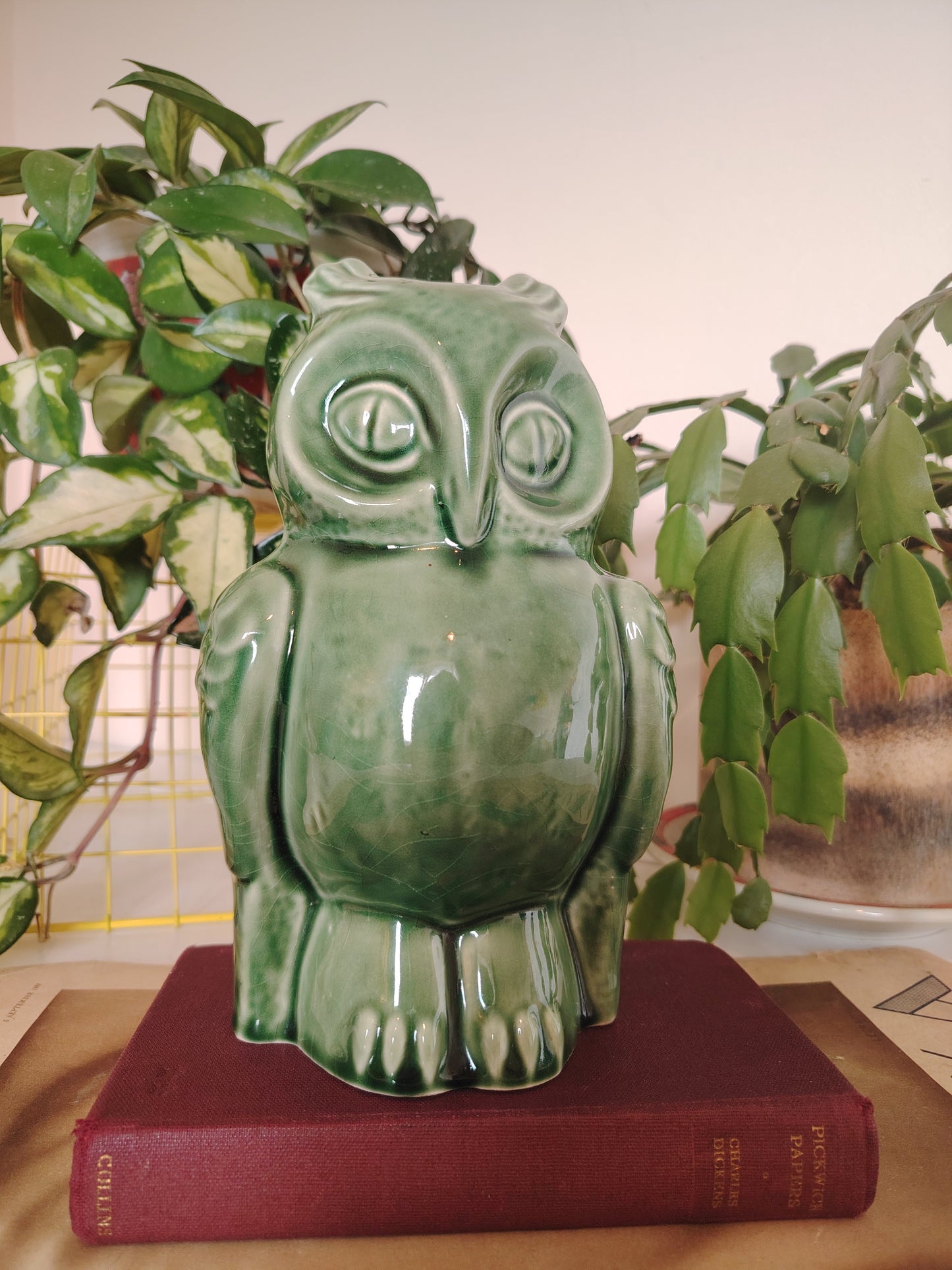 Vintage Mid Century Green Owl Money Box