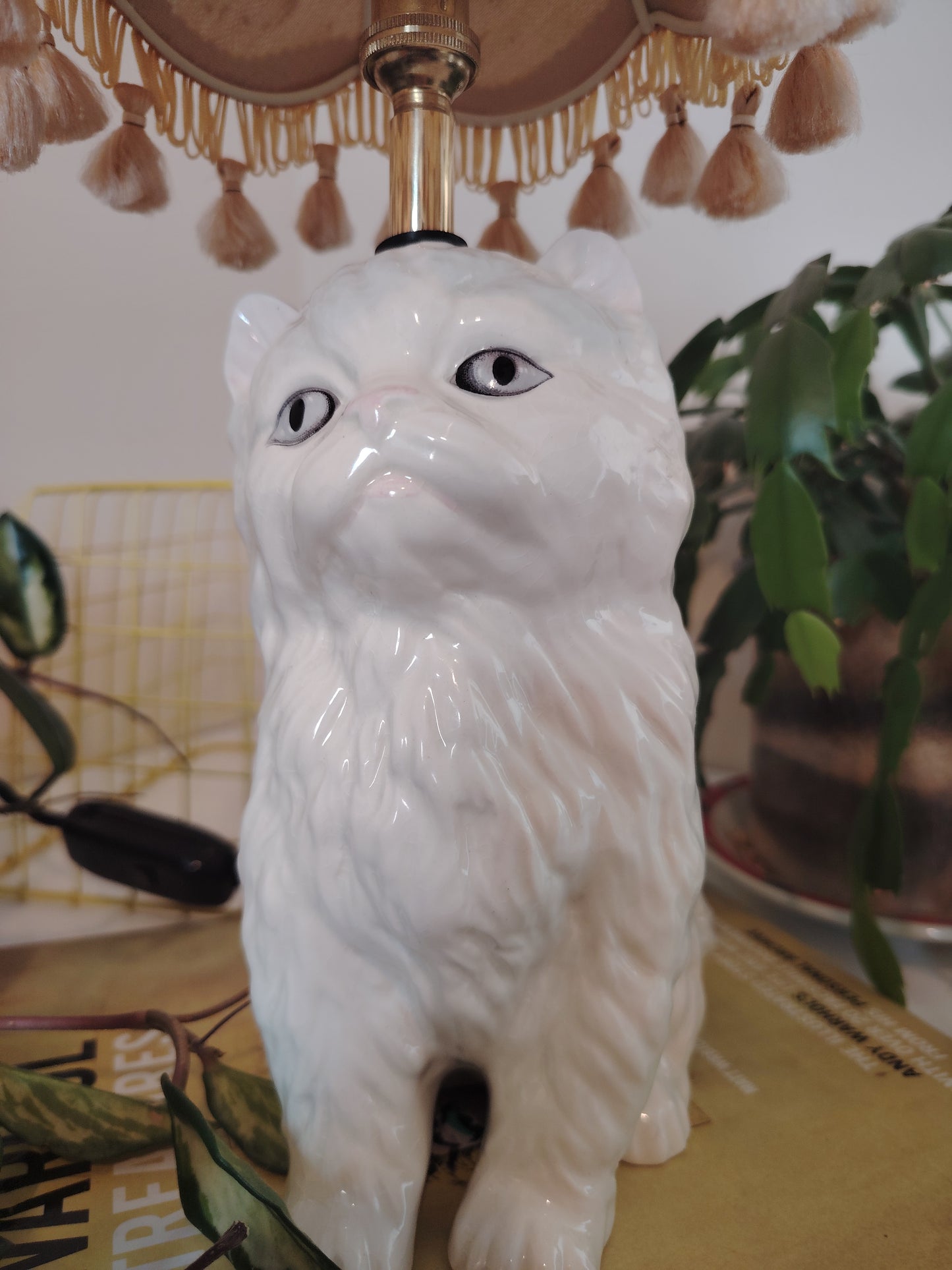 Vintage Upcycled White Kitten Lamp