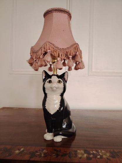 Vintage Reworked Small Tuxedo Cat Lamp