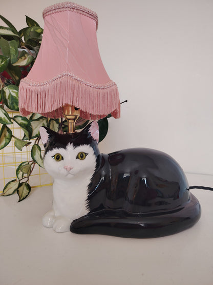 Large Black and White "Just Cats" Upcycled Cat Lamp
