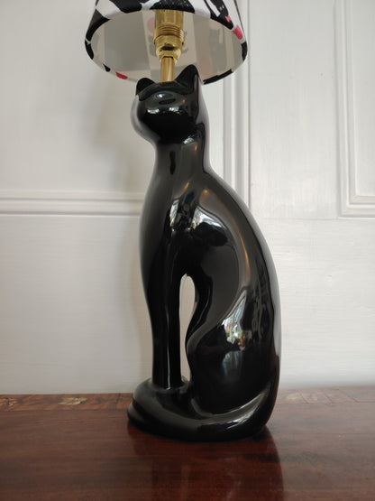 Vintage Reworked Black Cat Lamp with Handmade Shade ❤️🐈‍⬛