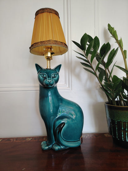 Stunning Blue Mid Century Poole Pottery Reworked Cat Lamp