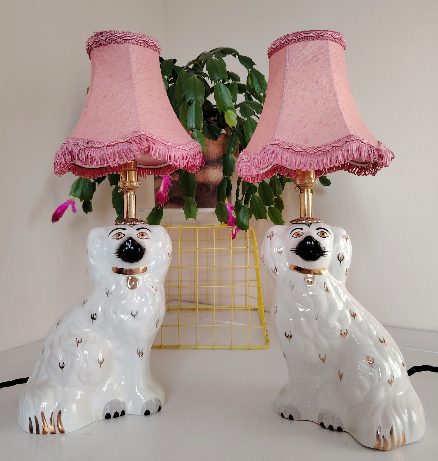 Pair of Antique Wally Dog upcycled lamps