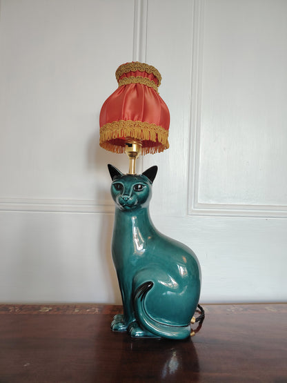 Stunning Blue Mid Century Poole Pottery Reworked Cat Lamp