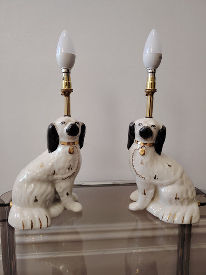 Pair of Antique Wally Dog upcycled lamps