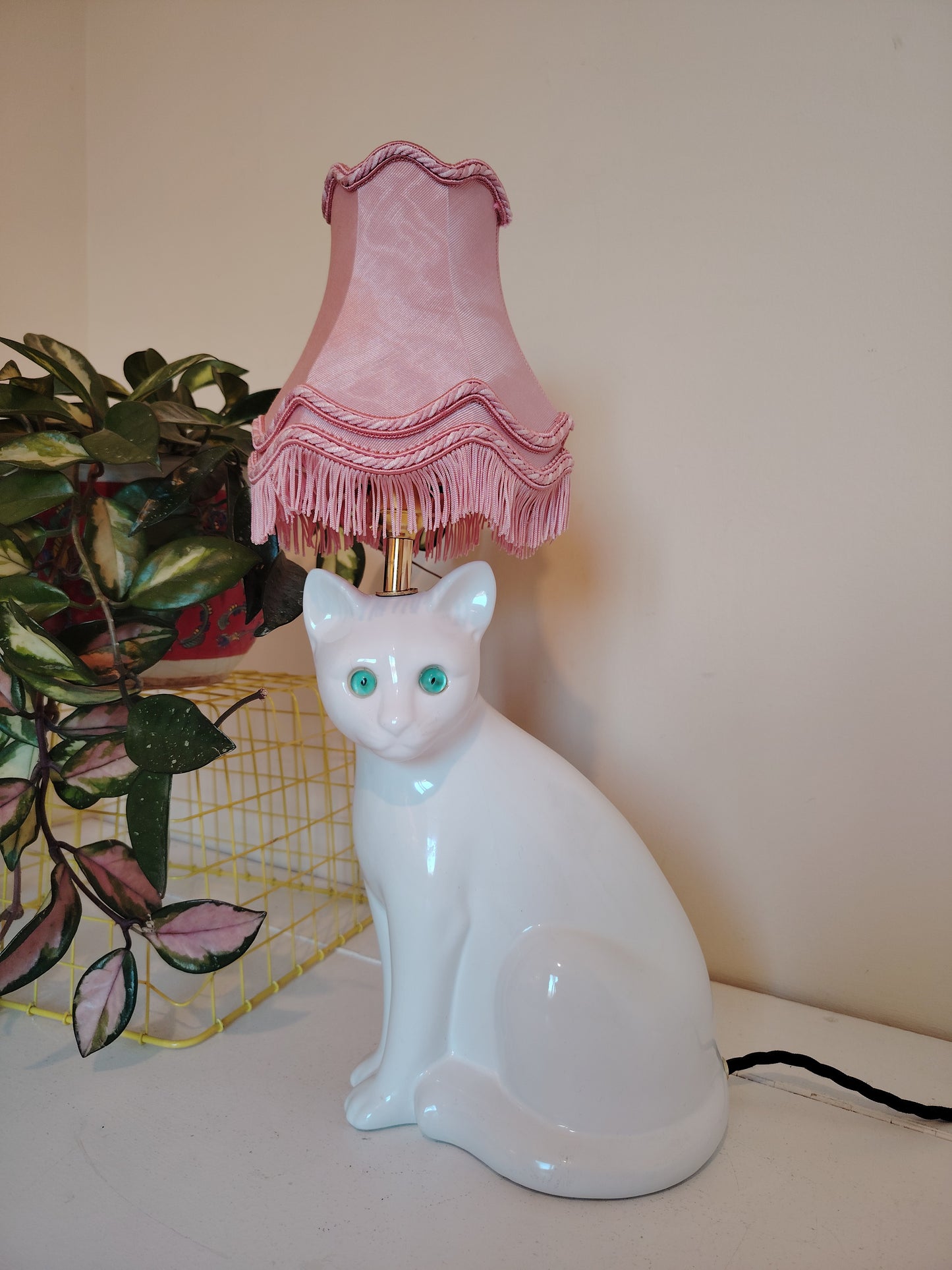 Vintage White Reworked Cat Lamp