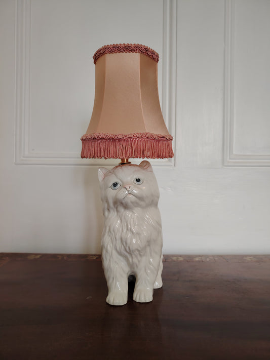 Vintage Reworked Small Fluffy Cat Lamp