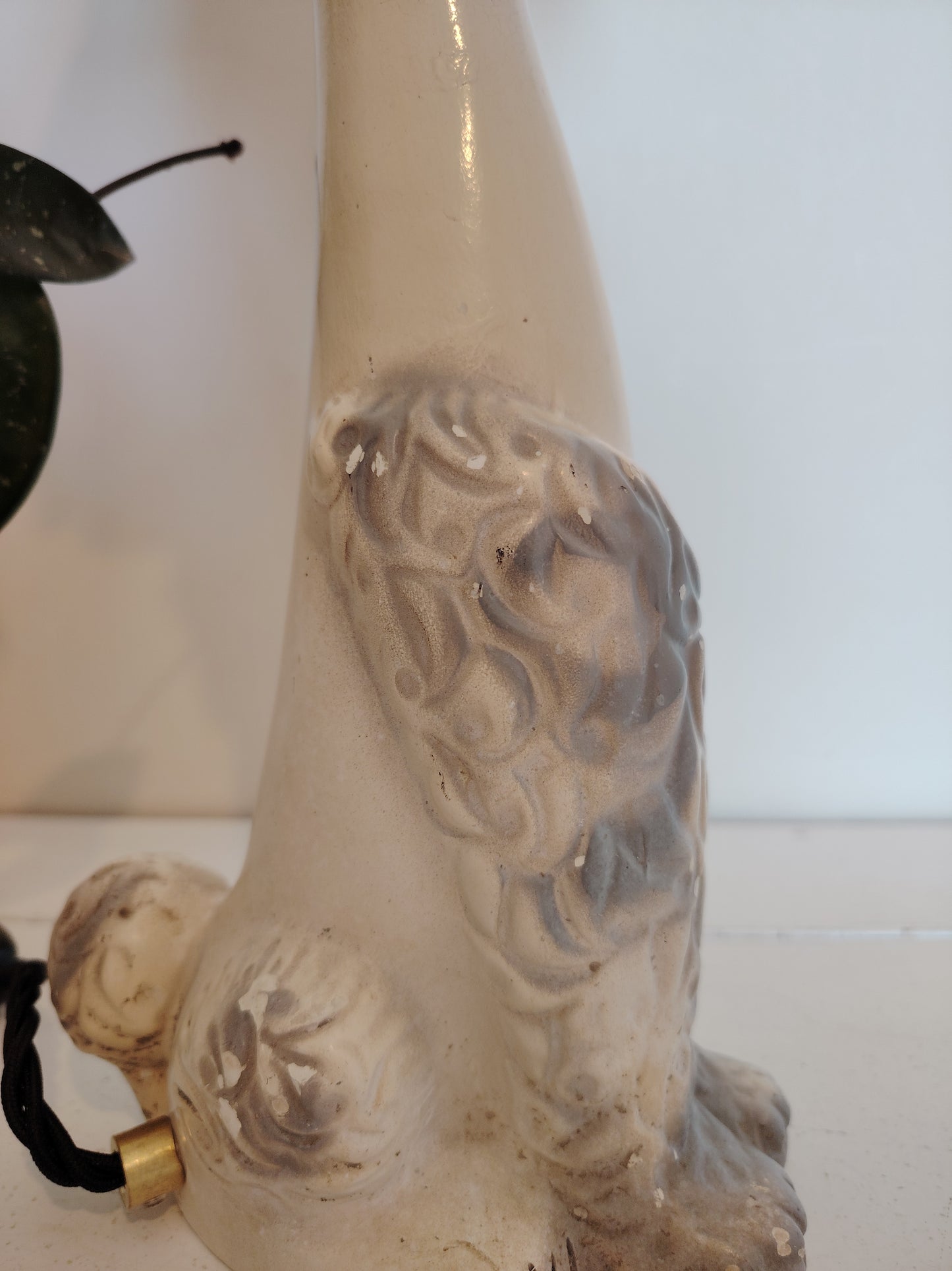 Tall Vintage 1950's Upcycled White Poodle Lamp