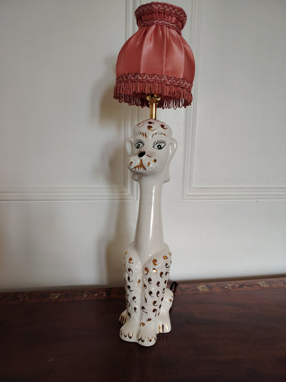 Tall Vintage 1950's Reworked White and Gold Poodle Lamp