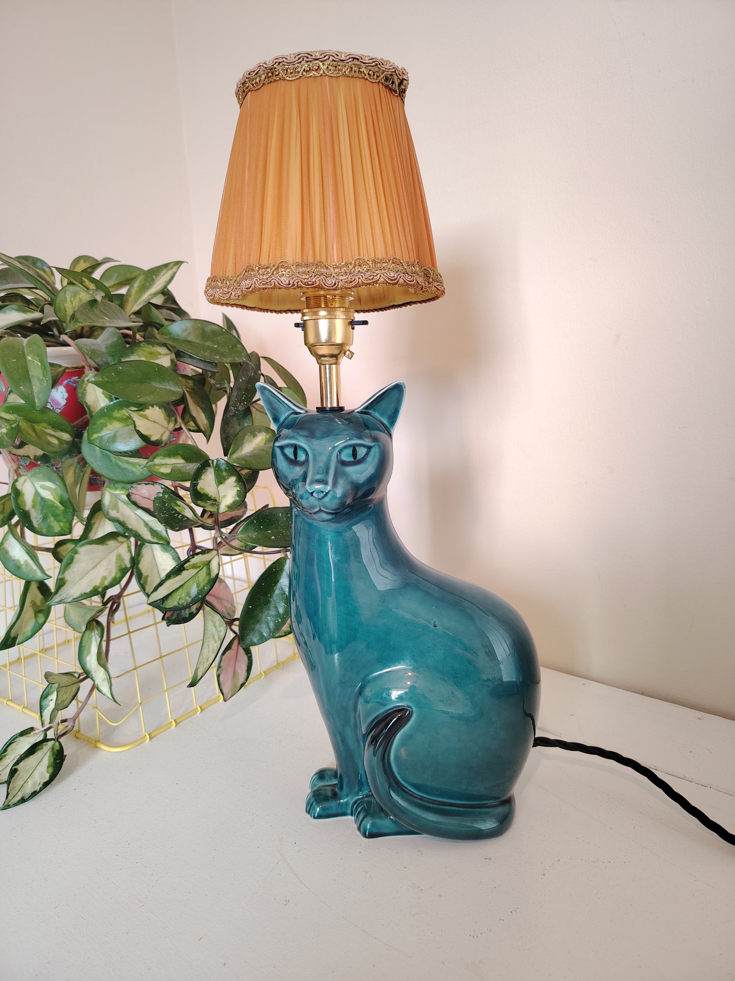 Stunning Blue Mid Upcycled Cat Lamp
