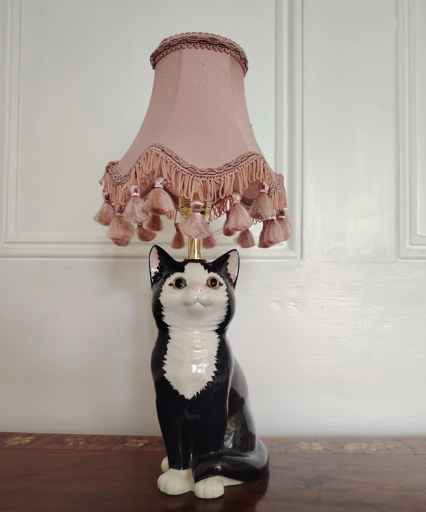 Vintage Reworked Small Tuxedo Cat Lamp