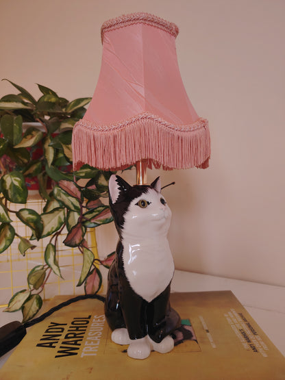 Vintage Upcycled Small Black and White Cat Lamp