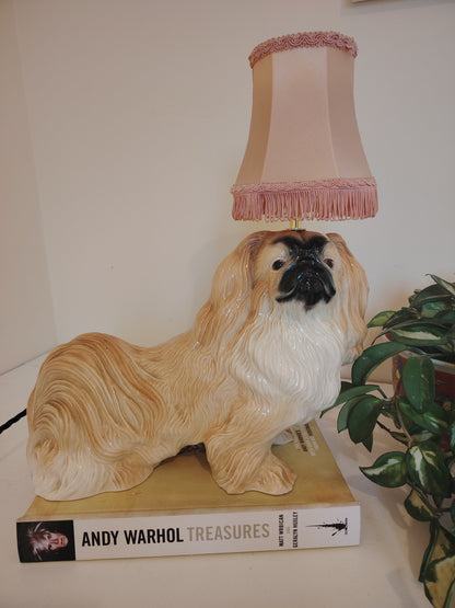 Reworked Vintage Large Pekignese Dog Lamp