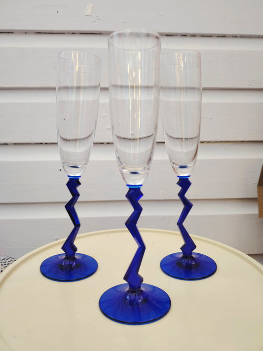 Trio of Vintage 80's Memphis Style Champagne Flutes