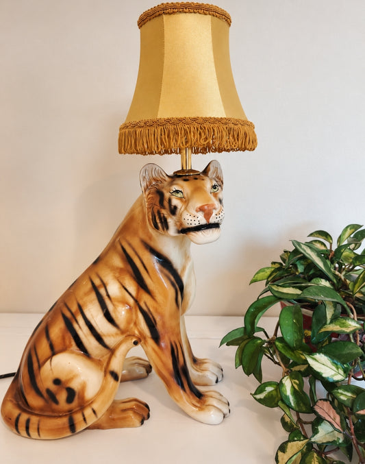 Large Reworked Mid Century Tiger lamp