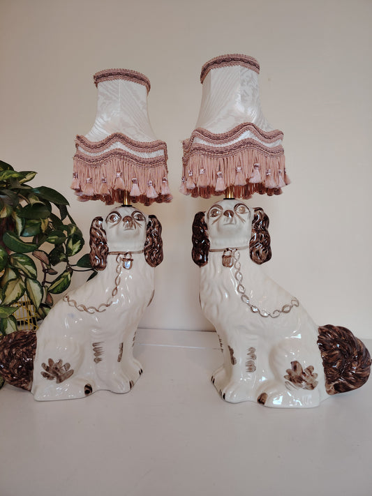 Large Pair of Reworked Staffordshire Style Pot Dog Lamps