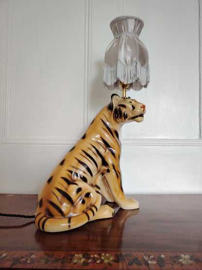 Large Reworked Mid Century Tiger lamp