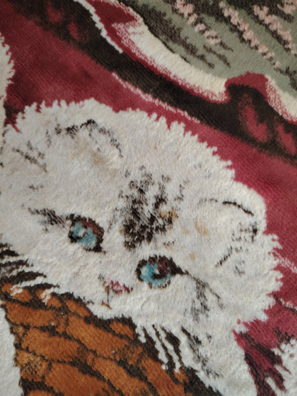 Large Vintage Velvet Kittens Rug/ Tapestry