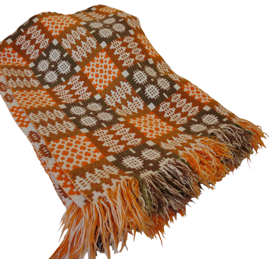 Original Welsh Blanket Orange and Green Colourway