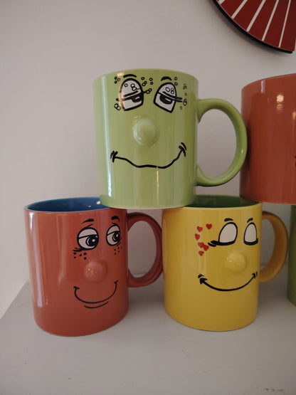 Set of 6 Vintage Colourful 90's Smiley Mugs