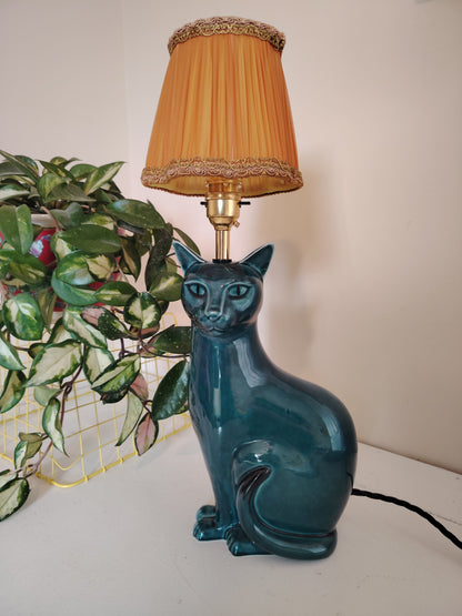 Stunning Blue Mid Upcycled Cat Lamp