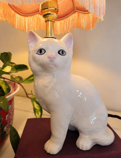 Vintage Reworked White Kitten Lamp