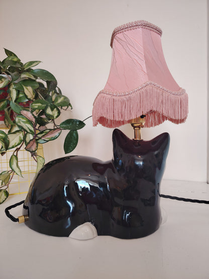 Large Black and White "Just Cats" Upcycled Cat Lamp