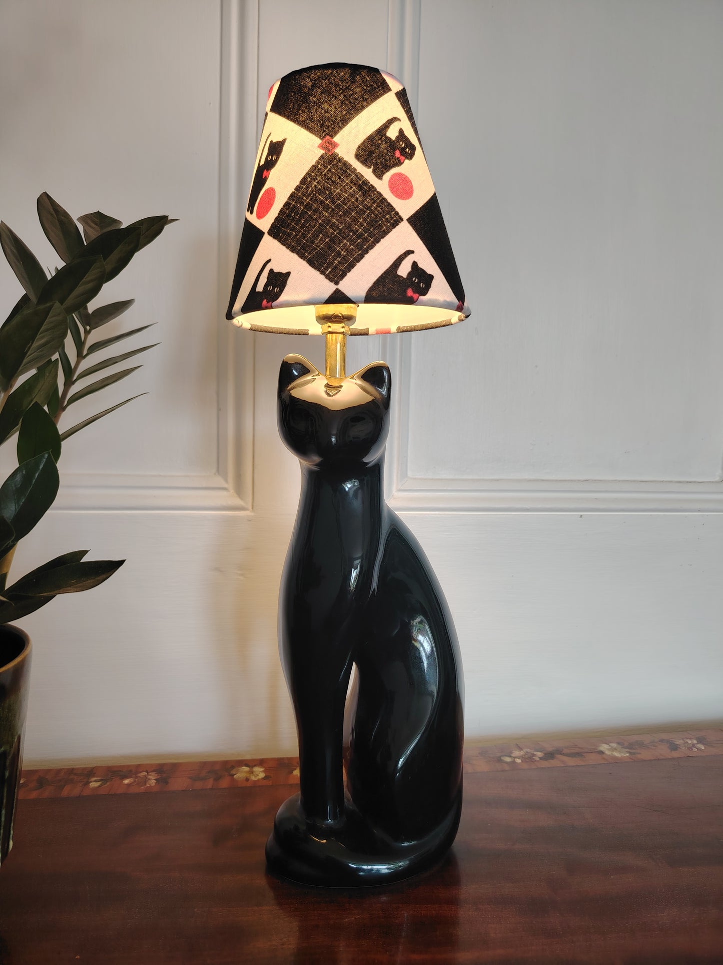 Vintage Reworked Black Cat Lamp with Handmade Shade ❤️🐈‍⬛