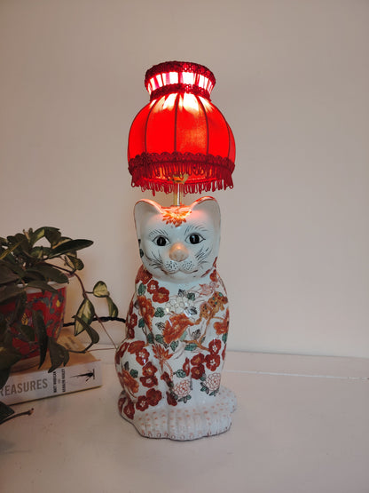 Reworked Antique Floral Imari Cat Lamp ❤️