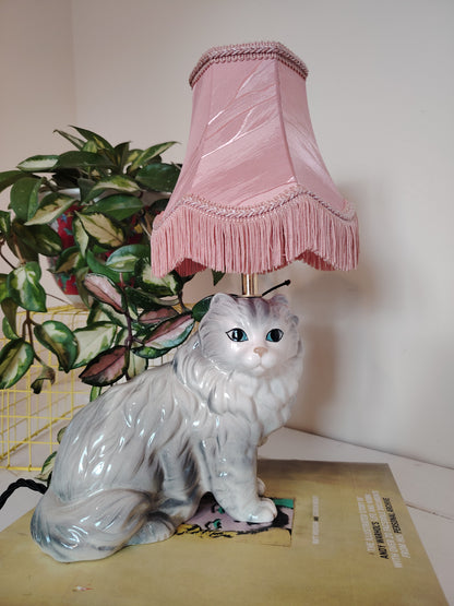 Vintage Upcycled Grey Cat Lamp