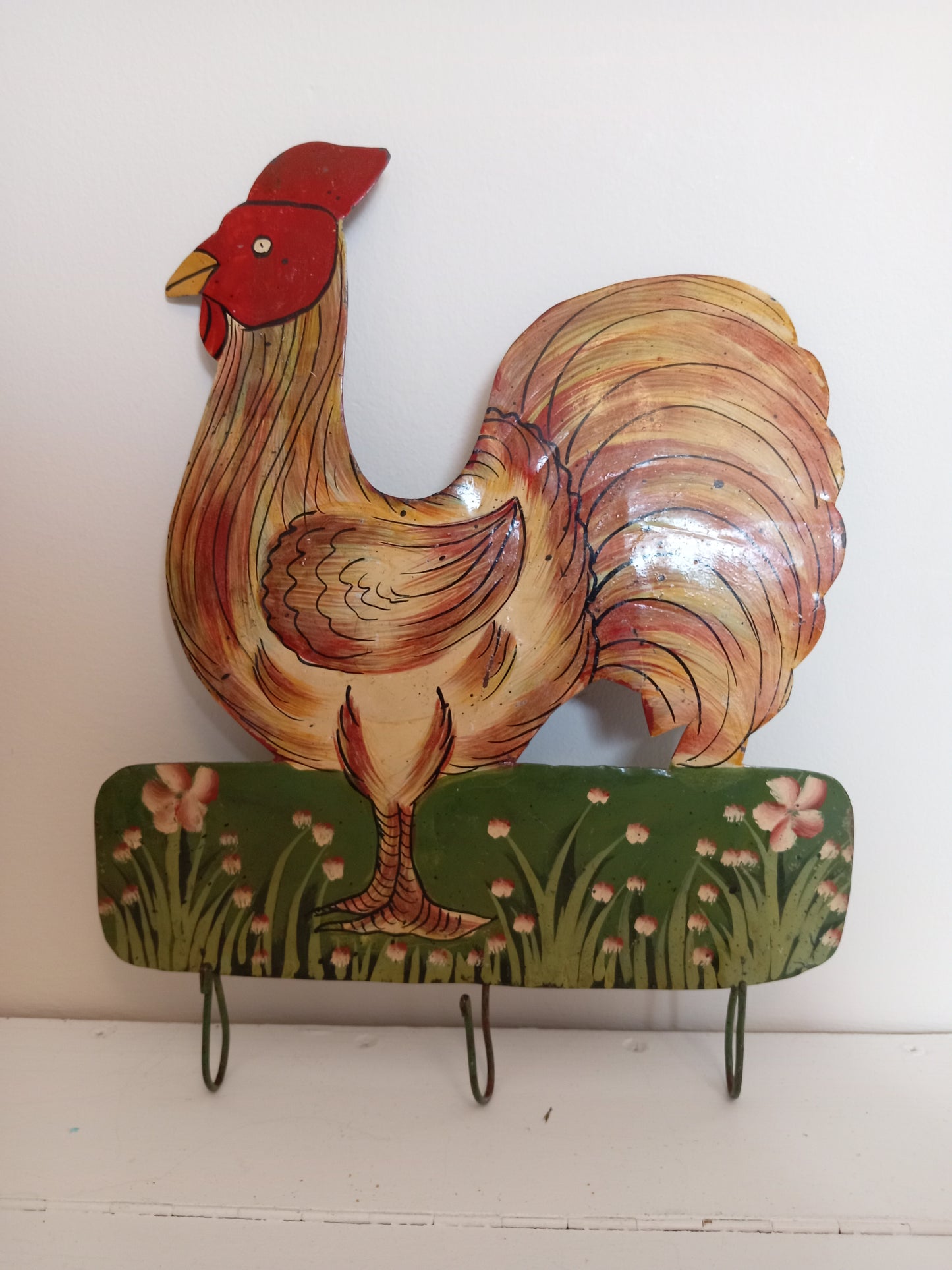 Vintage Hand Painted Metal Chicken Hook