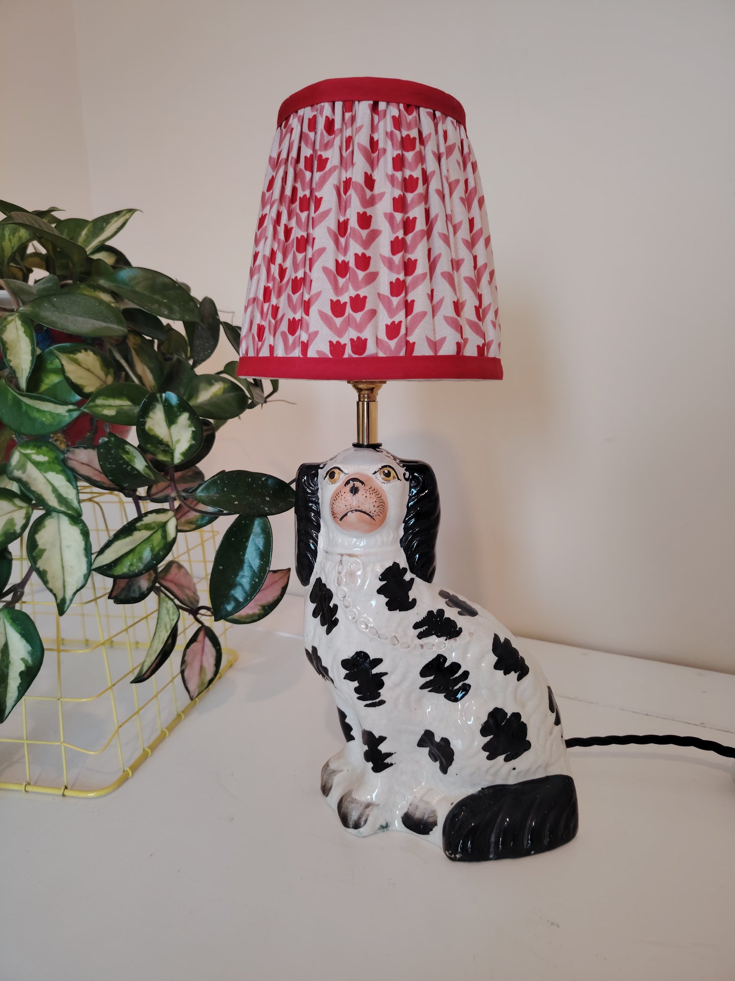 Vintage Upcycled Black and White Pot Dog Lamp