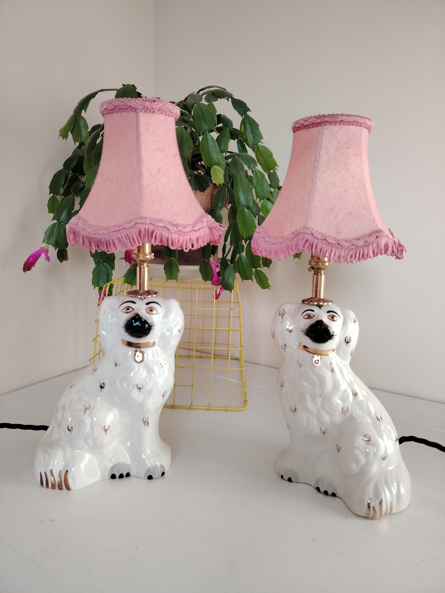 Pair of Antique Wally Dog upcycled lamps
