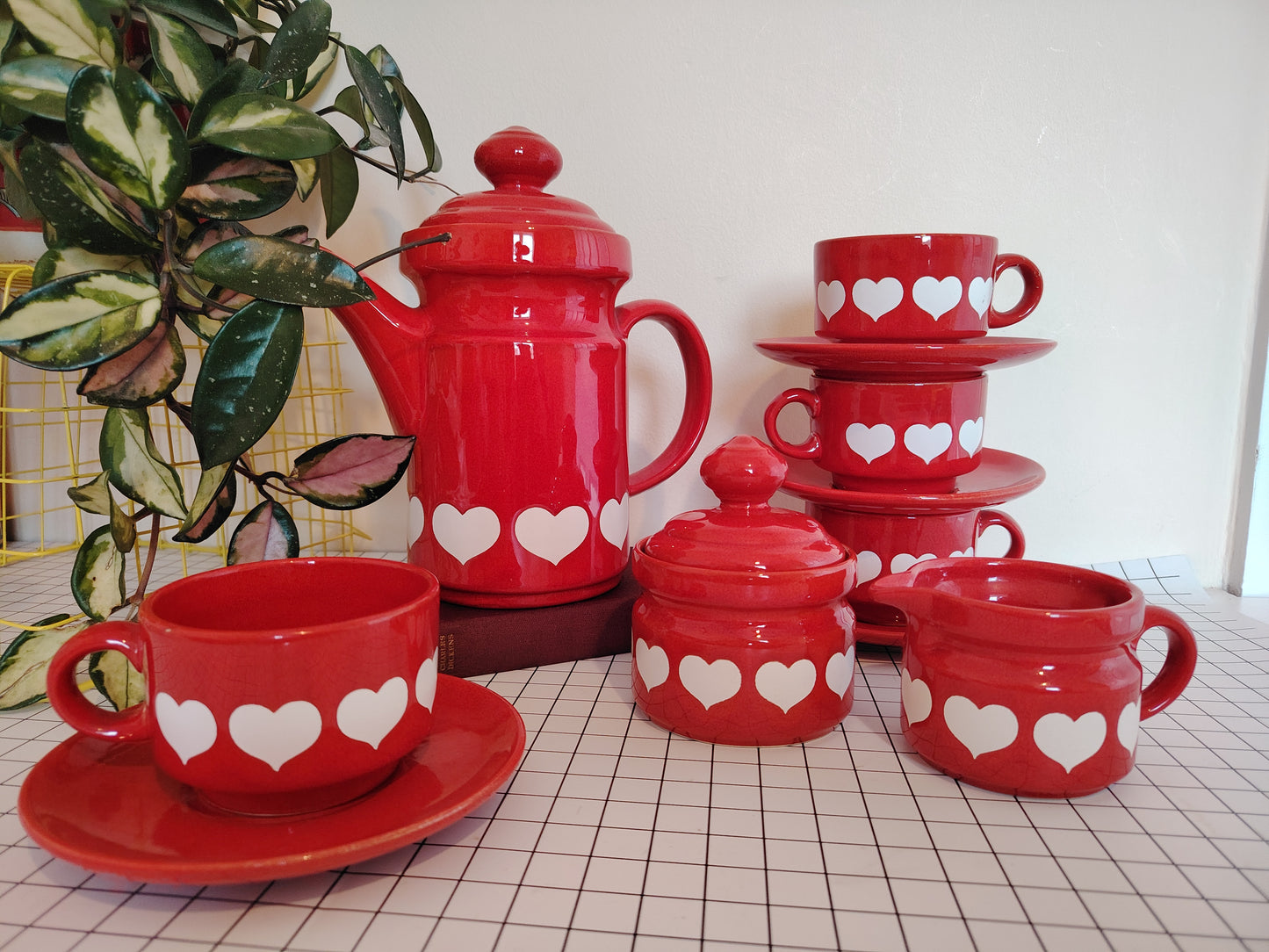 Vintage 70's Rare Waesterbach Heart Design Tea/ Coffee Set