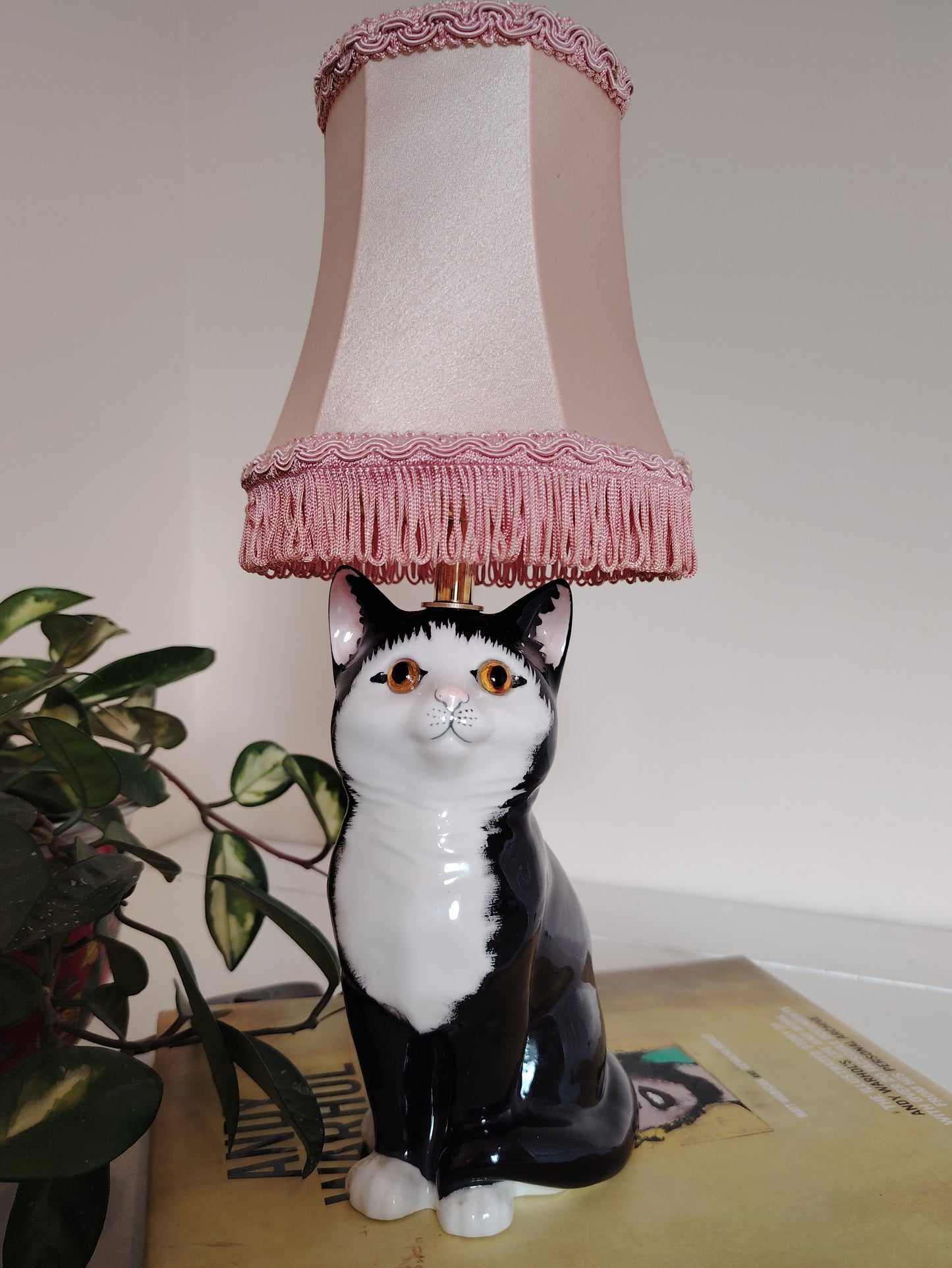 Vintage Reworked Small Tuxedo Kitten Lamp