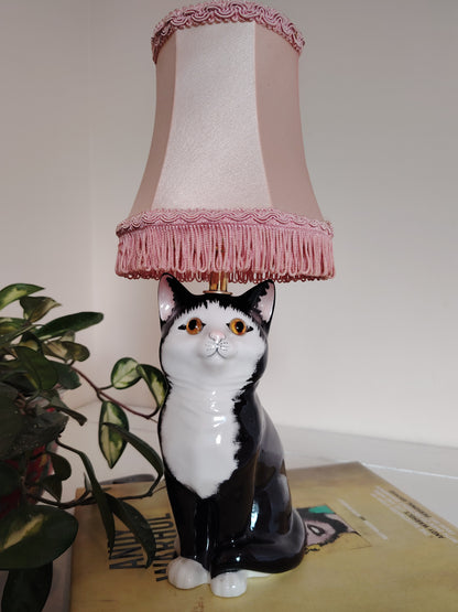 Vintage Reworked Small Tuxedo Kitten Lamp