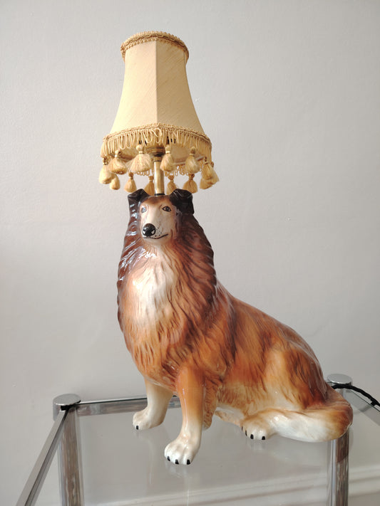 Vintage upcycled Collie Dog Lamp