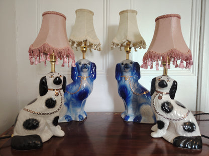 Pair of Vintage Reworked Staffordshire Pot Dog Lamps