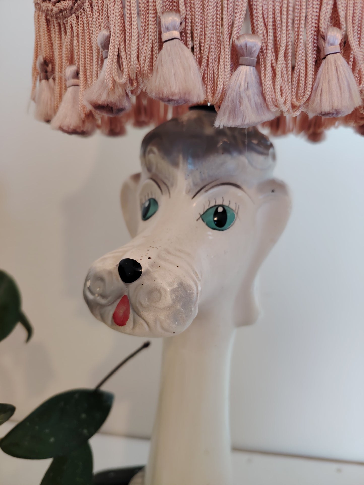 Tall Vintage 1950's Upcycled White Poodle Lamp