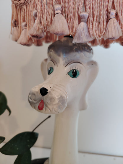 Tall Vintage 1950's Upcycled White Poodle Lamp